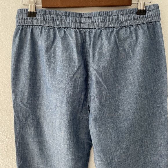 J. Crew Chambray Blue Drawstring Cropped Cuffed Trouser Pants 100% Cotton Size 4 - Picture 4 of 9